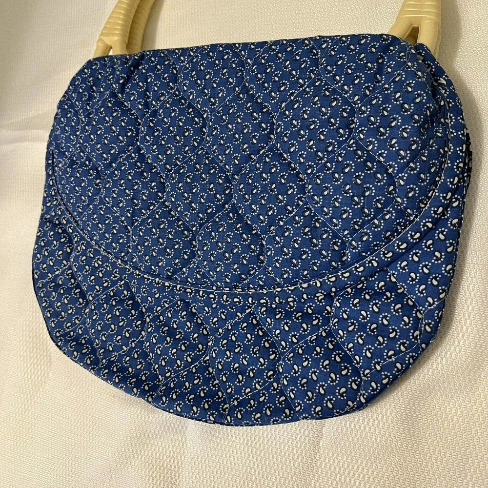Vintage 60’s-70’s BOHO Blue Beige Quilted Handbag Purse Lucite Top Handles